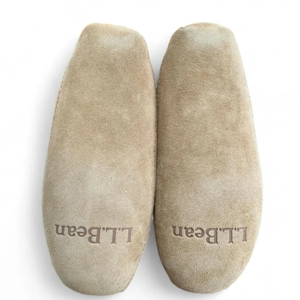 L.L. Bean wicked good brown Tan Suede wool shearling Kids' Slippers size 11 NWOT